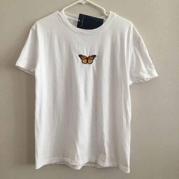 Brandy Melville Tops - Brandy Melville Embroidered butterfly t shirt